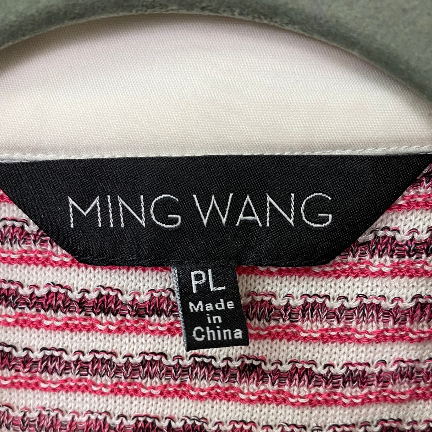 Ming Wang, Petite Large Open Front Pink White Striped Knit Jacket 3/4 Sleeve PL