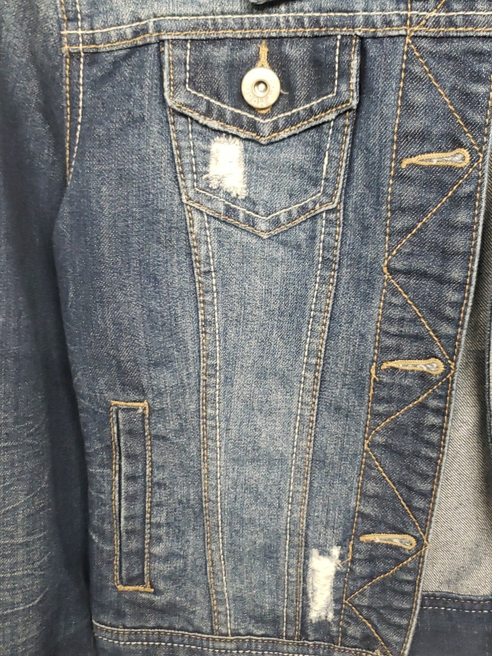 Mudd Women’s Denim Half Jacket Distressed Trucker Blue Cotton Blend Medium C12