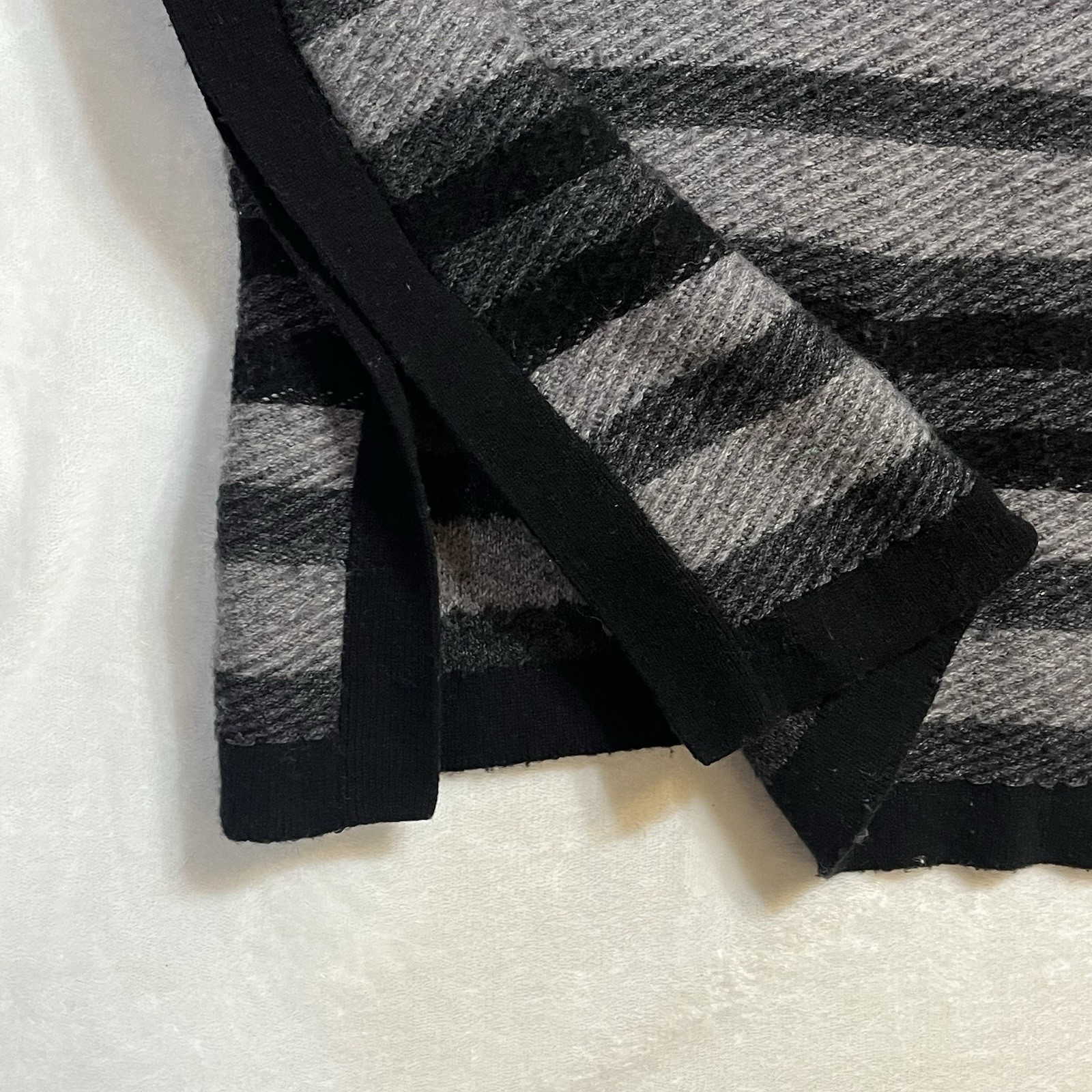 J. Jill Shawl Poncho Wool Nylon Blend One Size Black Grey Gray Pockets Striped