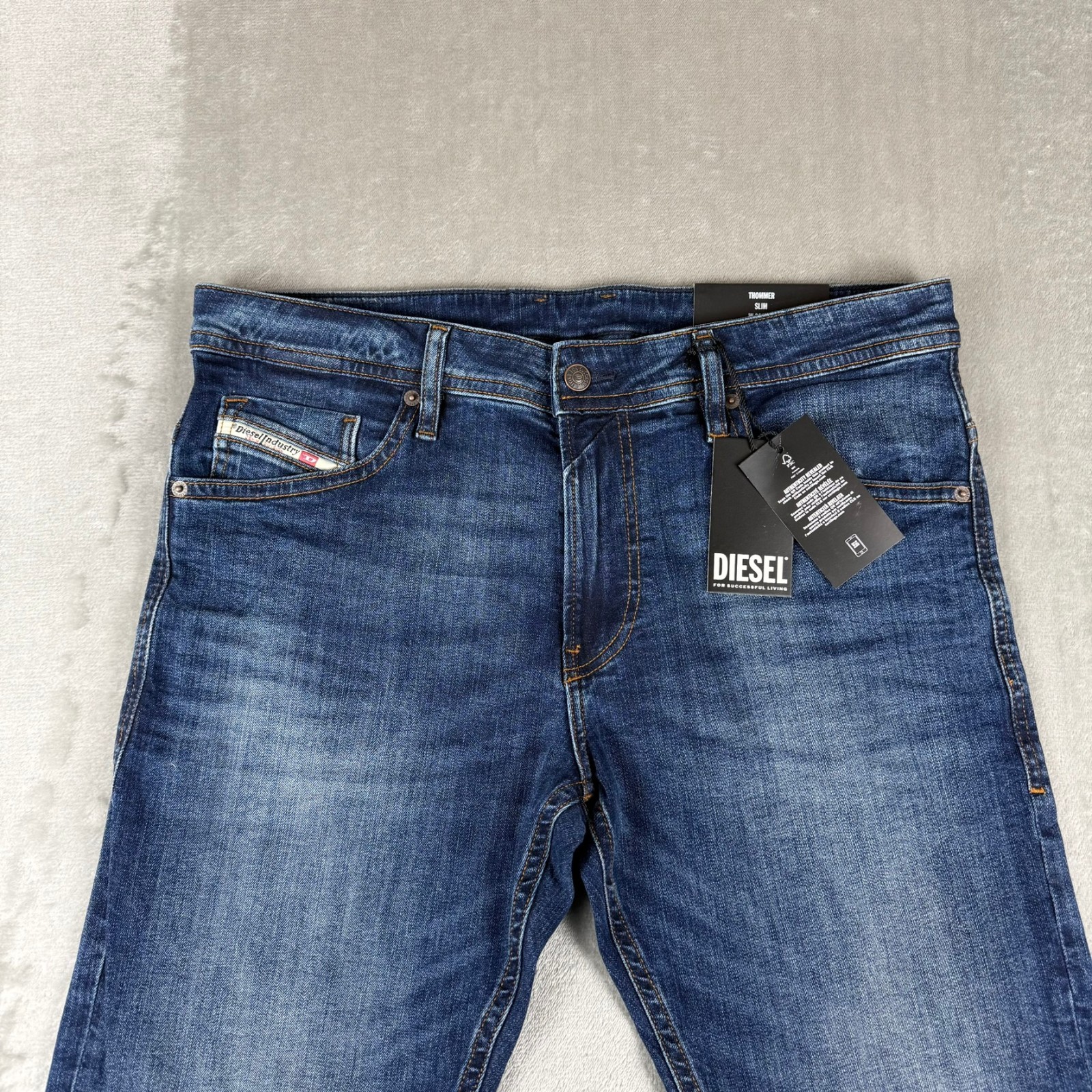 Diesel Thommer Slim Jeans Mens 34×32 Mid Blue Denim Stretch Straight $250 NWT