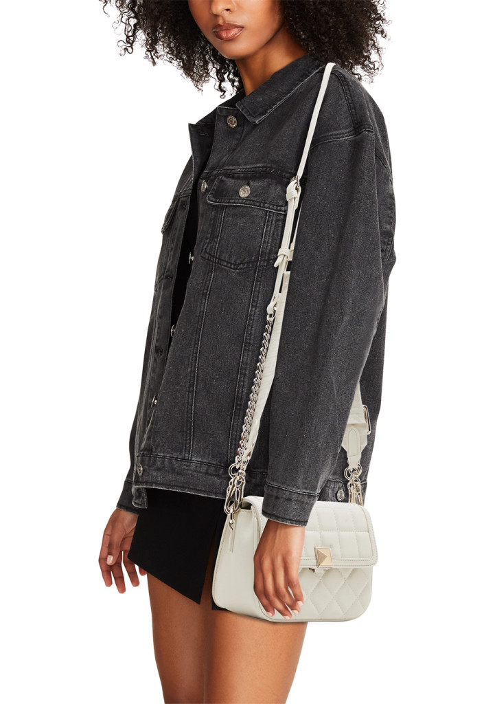 Steve Madden BCarla Crossbody Bag Quilted Chalk White Silver