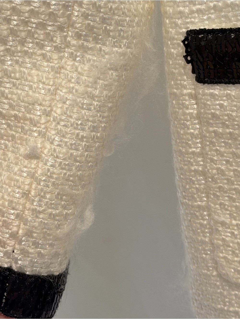 Tahari Arthur S. Levine Ivory Tweed Sequin Trim Open Front Jacket Blazer Size 10