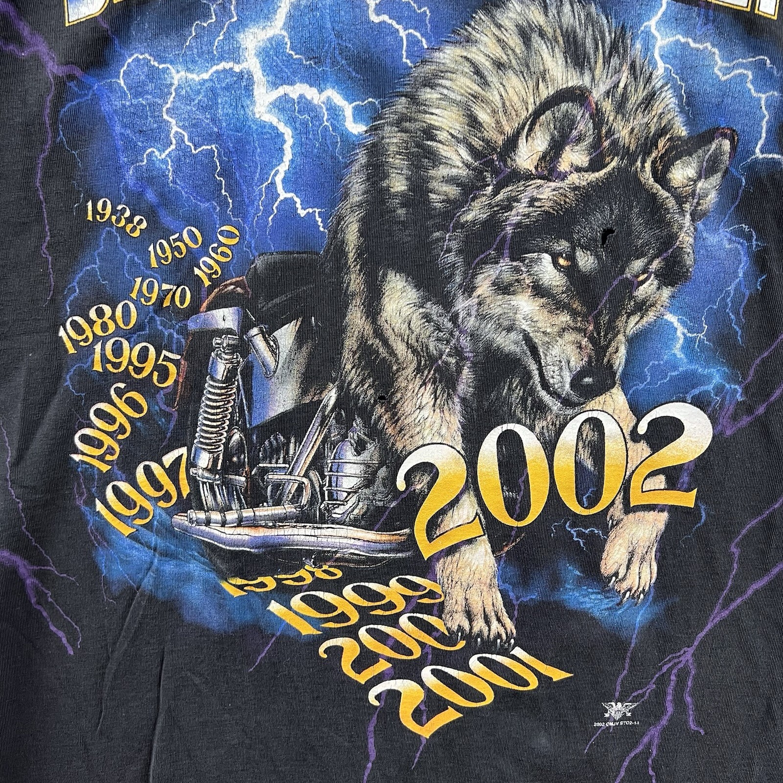 Vintage Sturgis Shirt Mens Large Black Purple Lightning Wolf Biker Rally AOP