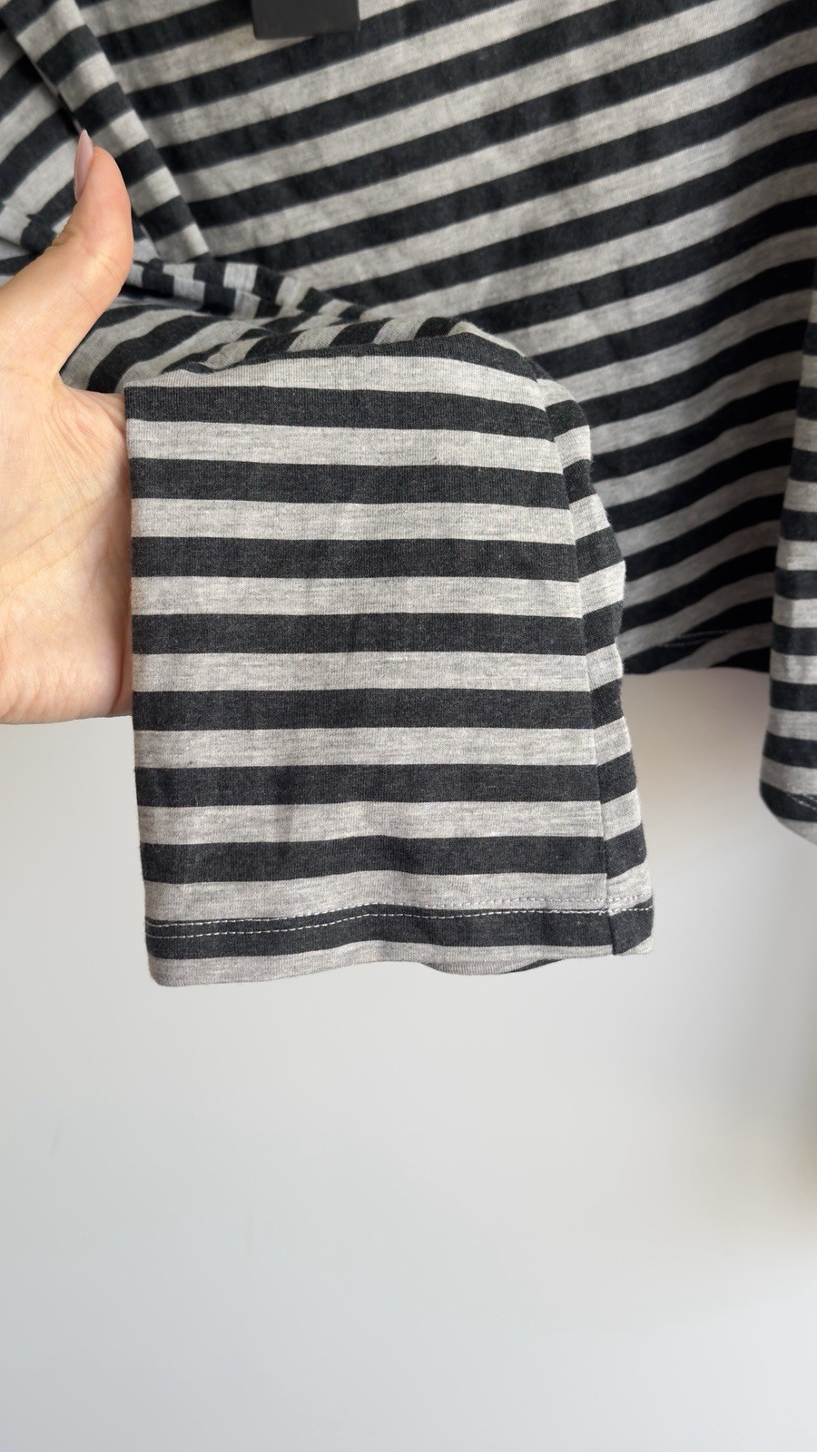 Motel Rocks Dalene Asymmetric Top Gray Black Stripe Long Sleeve Size S NWT