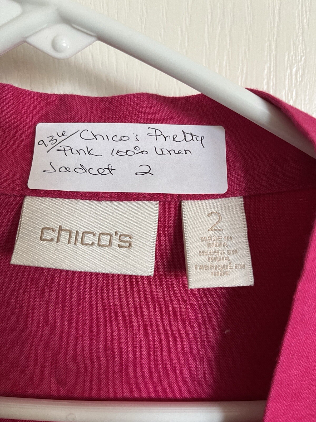 Chicos Pretty In Pink 100% Linen Jacket 2 M L Open No Closure
