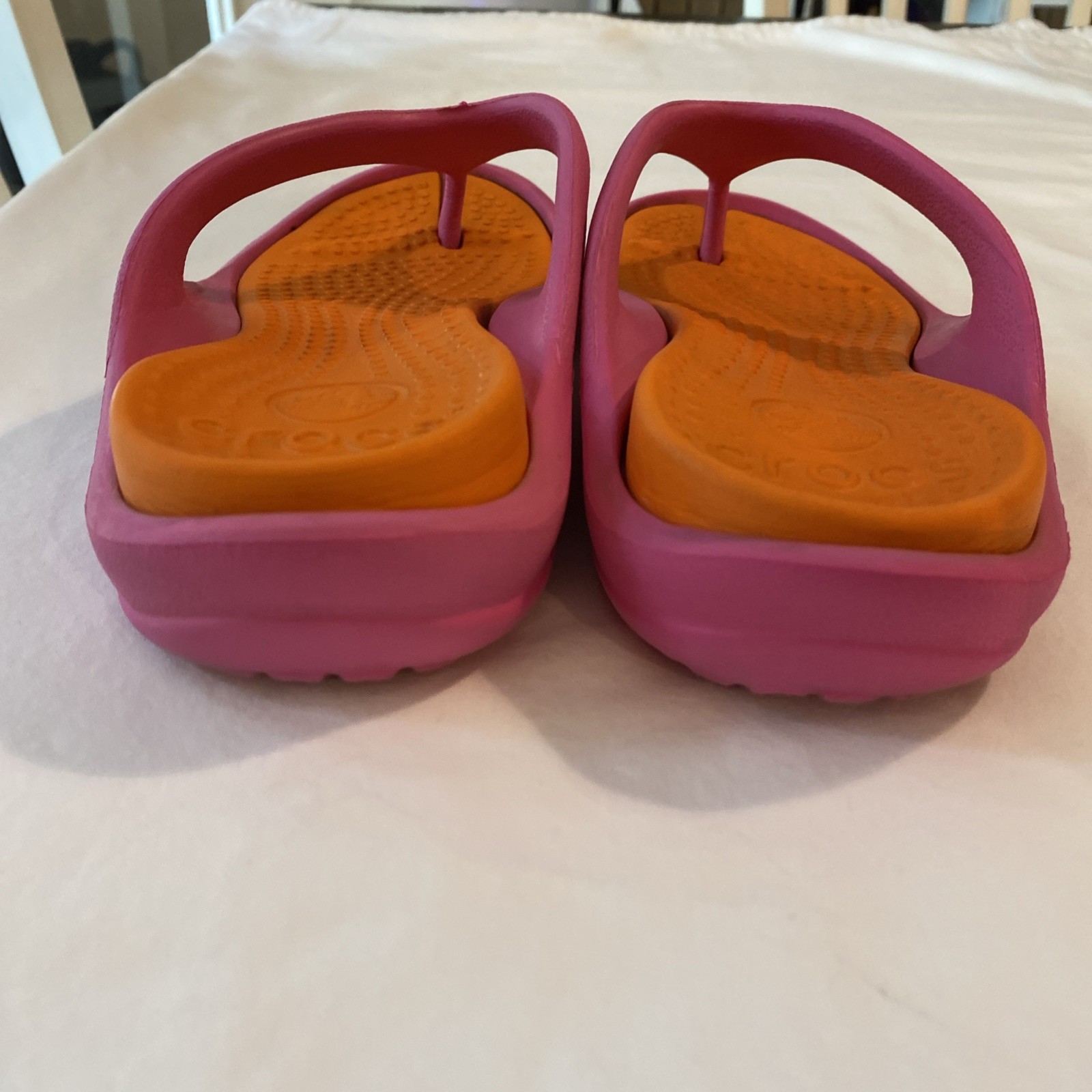 Crocs Athens Flip Flops Orange Pink Color Block Size W 4 M 2