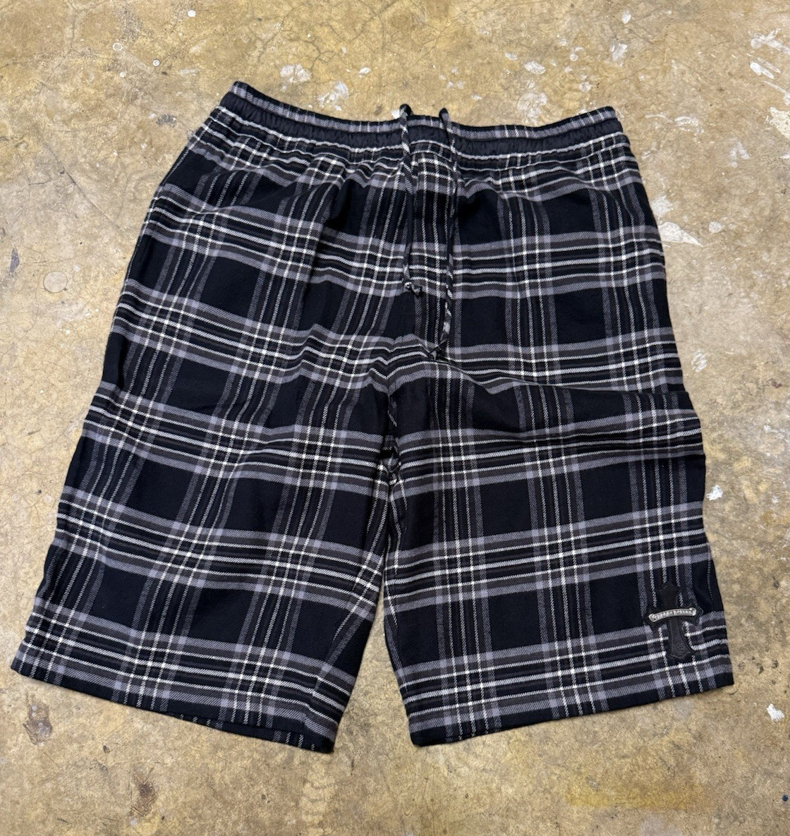 Chrome Hearts Men’s Chino Shorts Black/White Plaid Drawstring Elastic Pockets