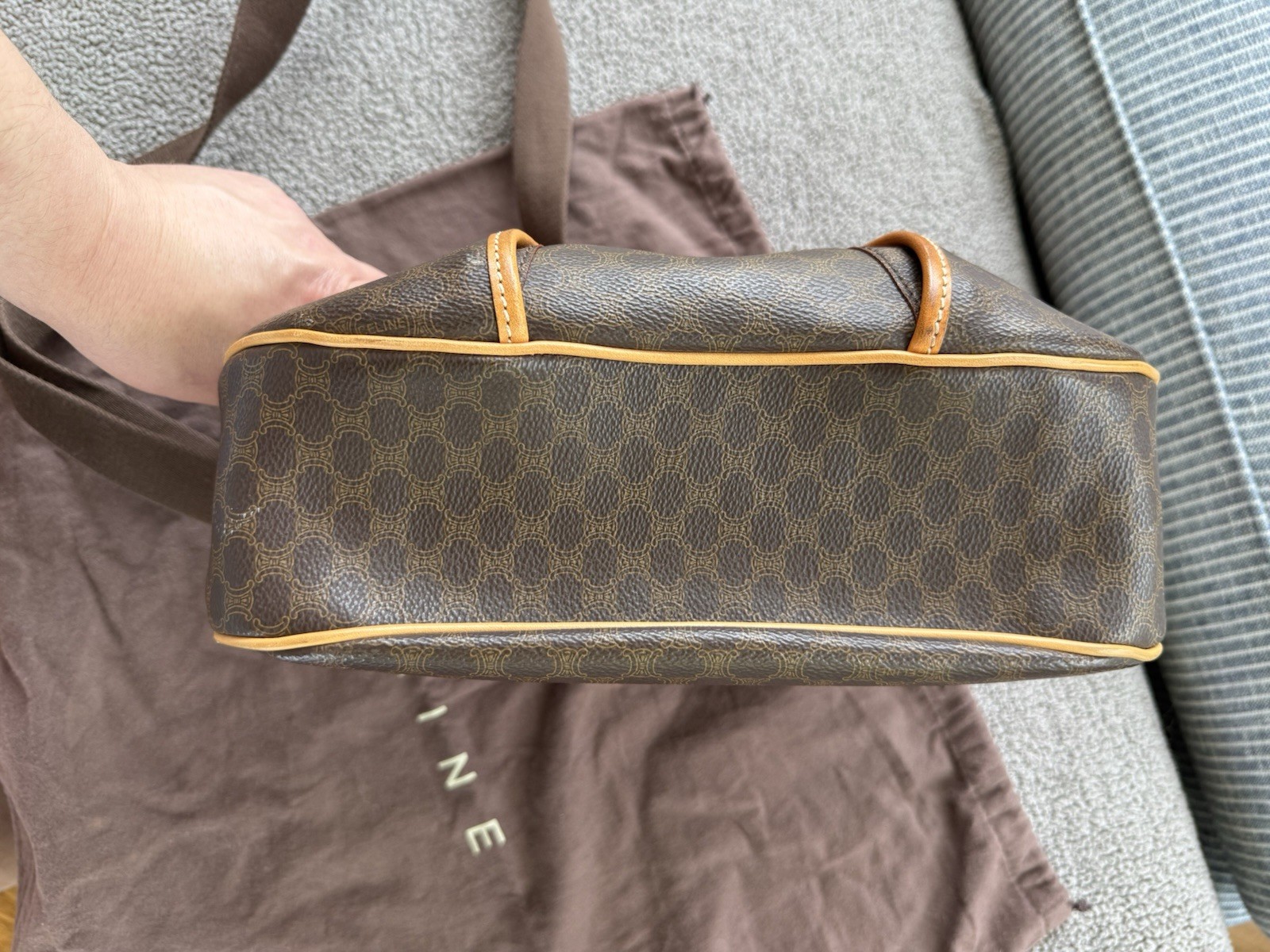 CELINE Macadam Brown Small Crossbody Bag Adjustable Strap Dust Bag