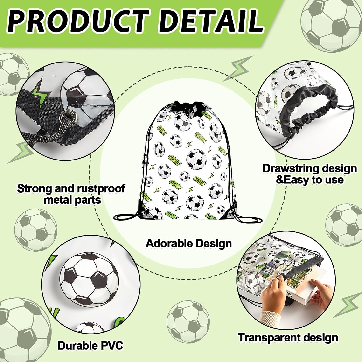 12 Pack Clear Soccer Drawstring Bags Ball Game Srting Backpacks 17 × 13 Inch Goo