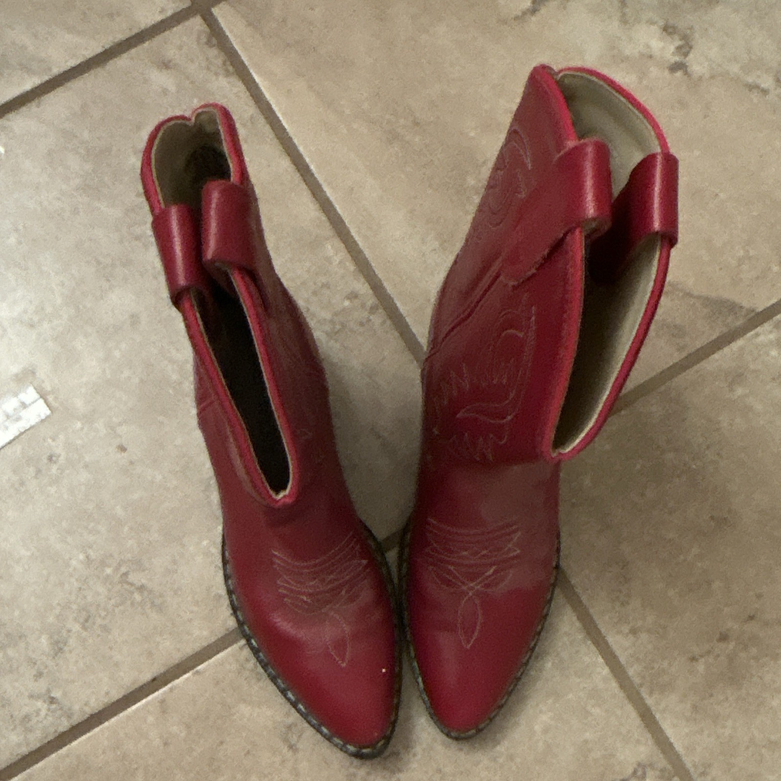 Old West Kids Unisex Red Leather Embroidered Pull-On Cowboy Boots 2.5 8314