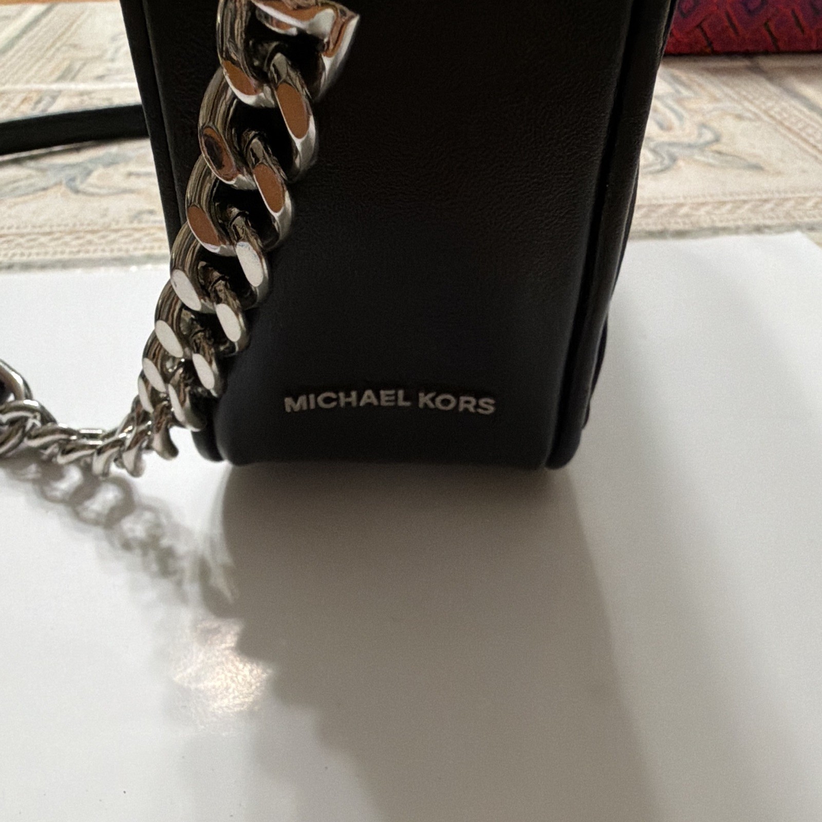 Michael Kors Black Small Zip Crossbody Bag Silver Chain Strap Tassel Detach