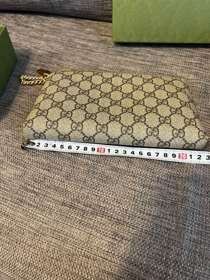 GUCCI GG 909096 Canvas Handbag US 8.7×5.1in Beige Grey Leather Trim Elegant