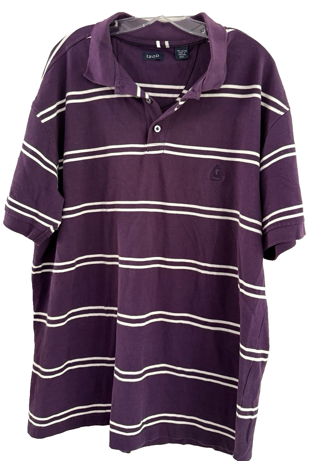 IZOD Men’s Purple/White Striped Polo Shirt 2XL Classic Fit Cotton Short Sleeve