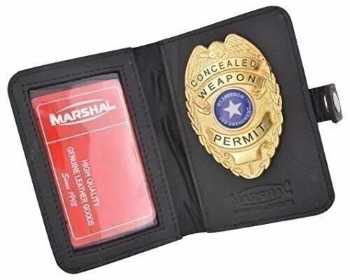 Genuine Leather Bifold Badge ID Holder with Snap Closure