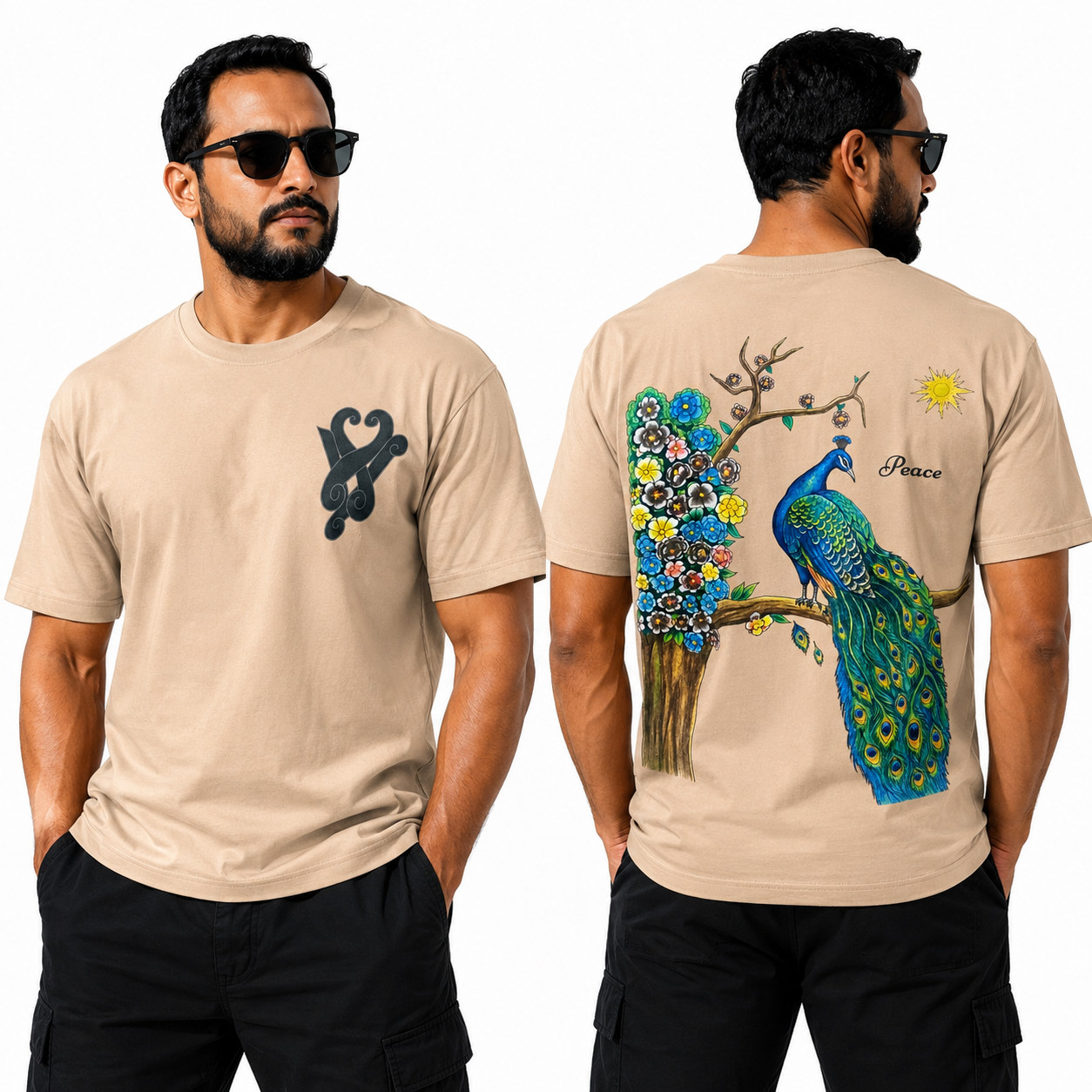 Peacock Graphic T Shirt Peace Nature Bird Floral Cotton Unisex Casual Tee