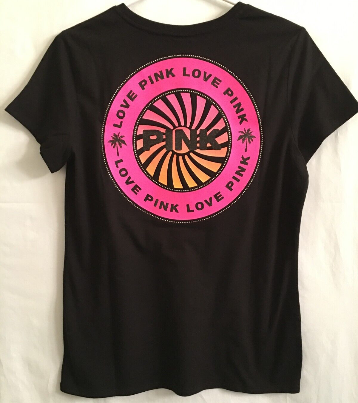 Victoria’s Secret PINK Perfect Tee Rhinestone Glitter Love Logo Shirt Top L NWT