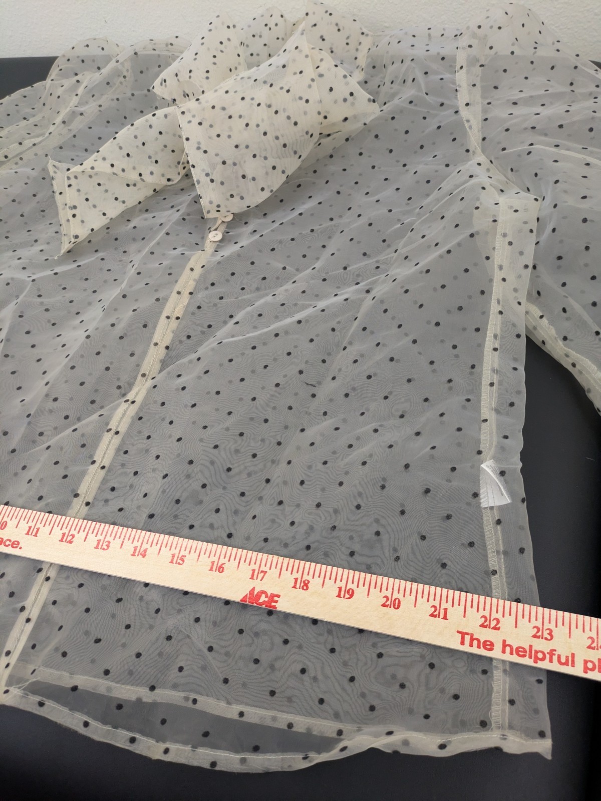 Sheer Black Polka Dot Puff Sleeve Tie Neck Xl Top Love And Design Brand
