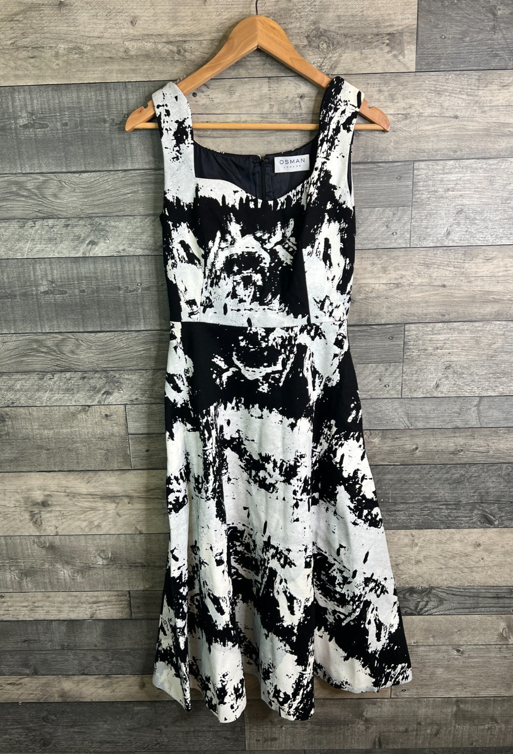 Osman London Midi Dress Size Small Black Arty Funky Flare Designer Party Event