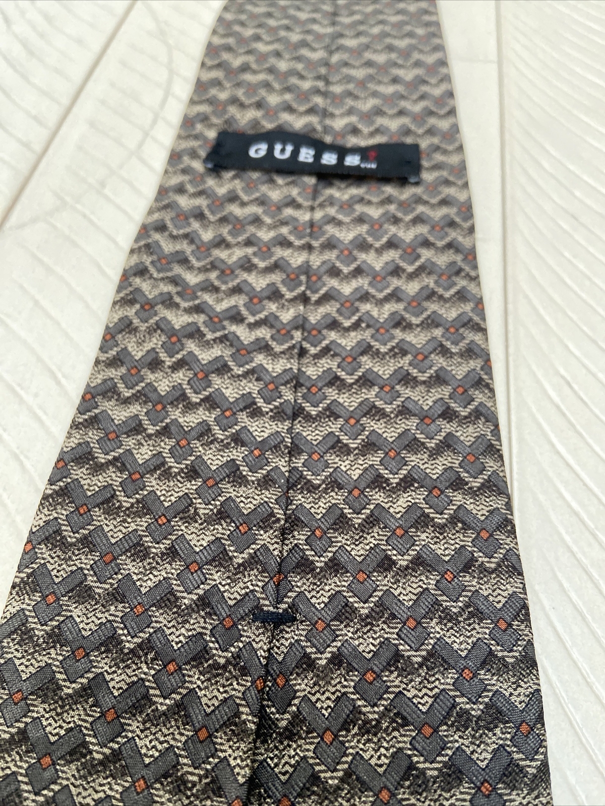 Guess Green Tan Black And Orange Silk Tie Made in USA