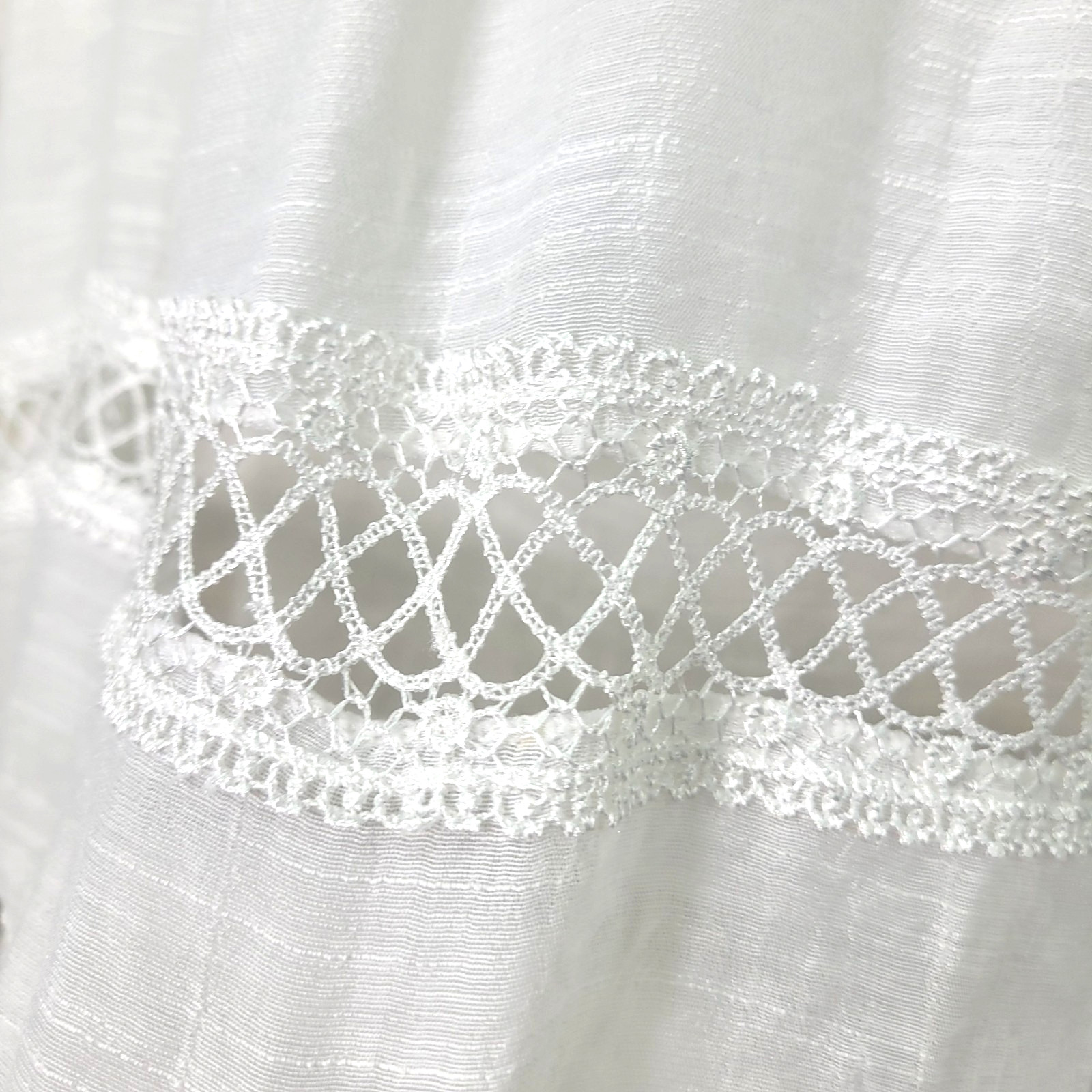 Pretty Angel White Crochet Trim Blouse L Pearl Embellished Scoop Neck Sheer Top