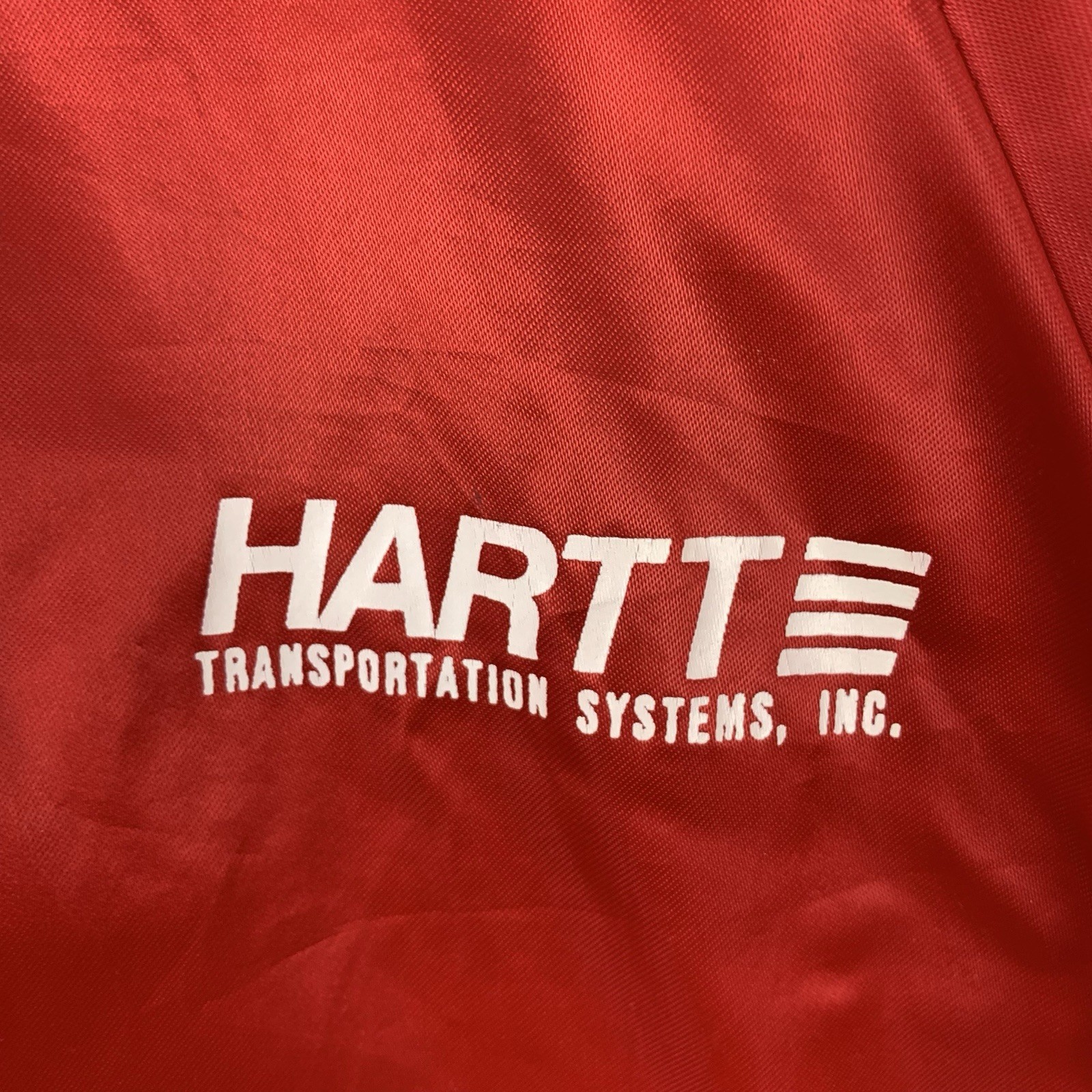 Vintage Satin Bomber Jacket Size Small Red USA Company Truck Logo American Retro