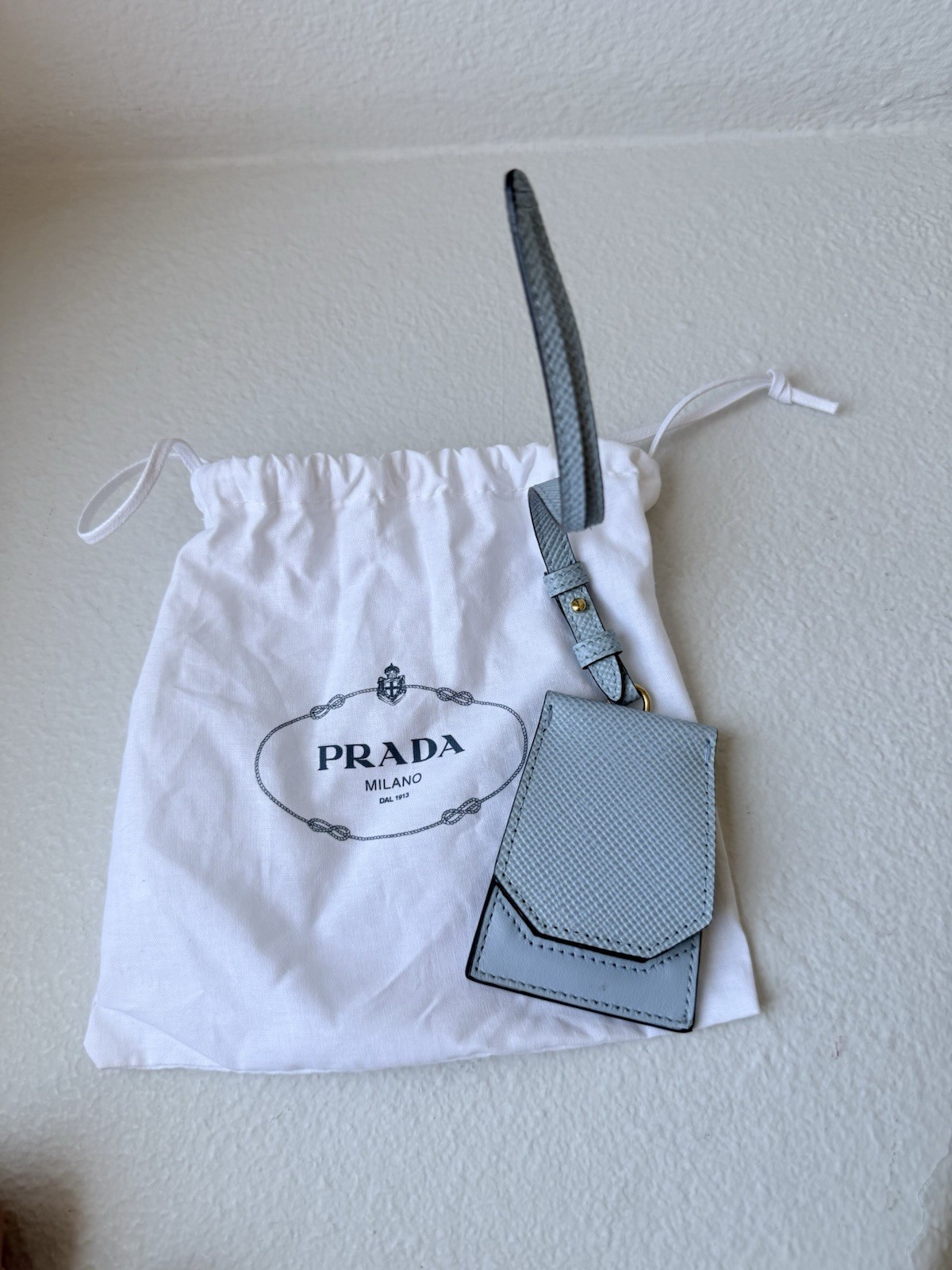 PRADA Light Blue Top Handle Satchel Detachable Strap Dust Bag Gold Hardware
