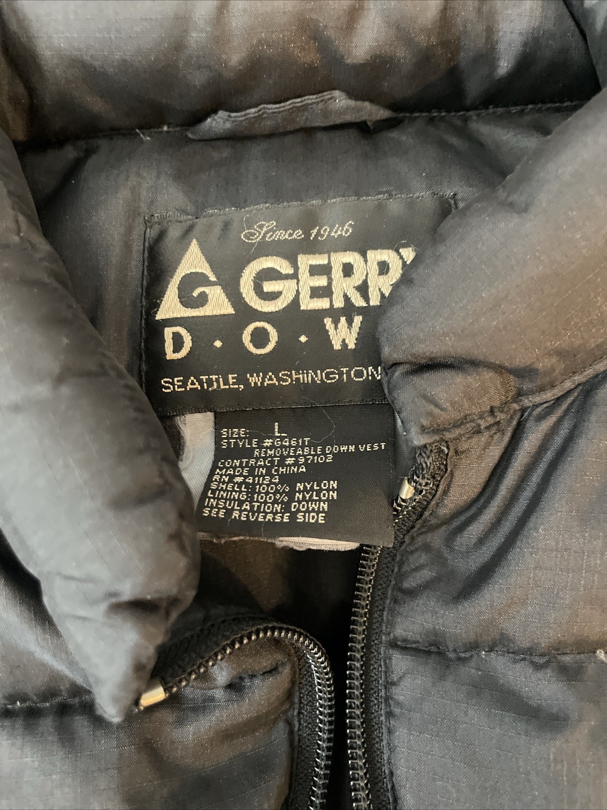 Vintage Gerry Down Puffer Vest Mens Large Black Zip 80s