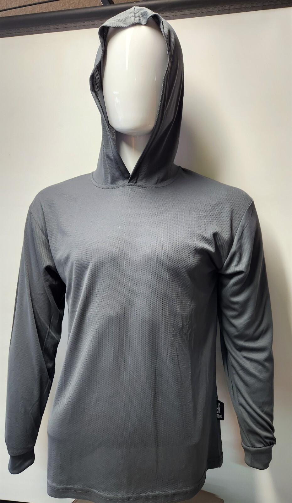 GRAY Long Sleeve Safety Shirt With Hoodie, Quick Dry Polyester Birdeye mesh