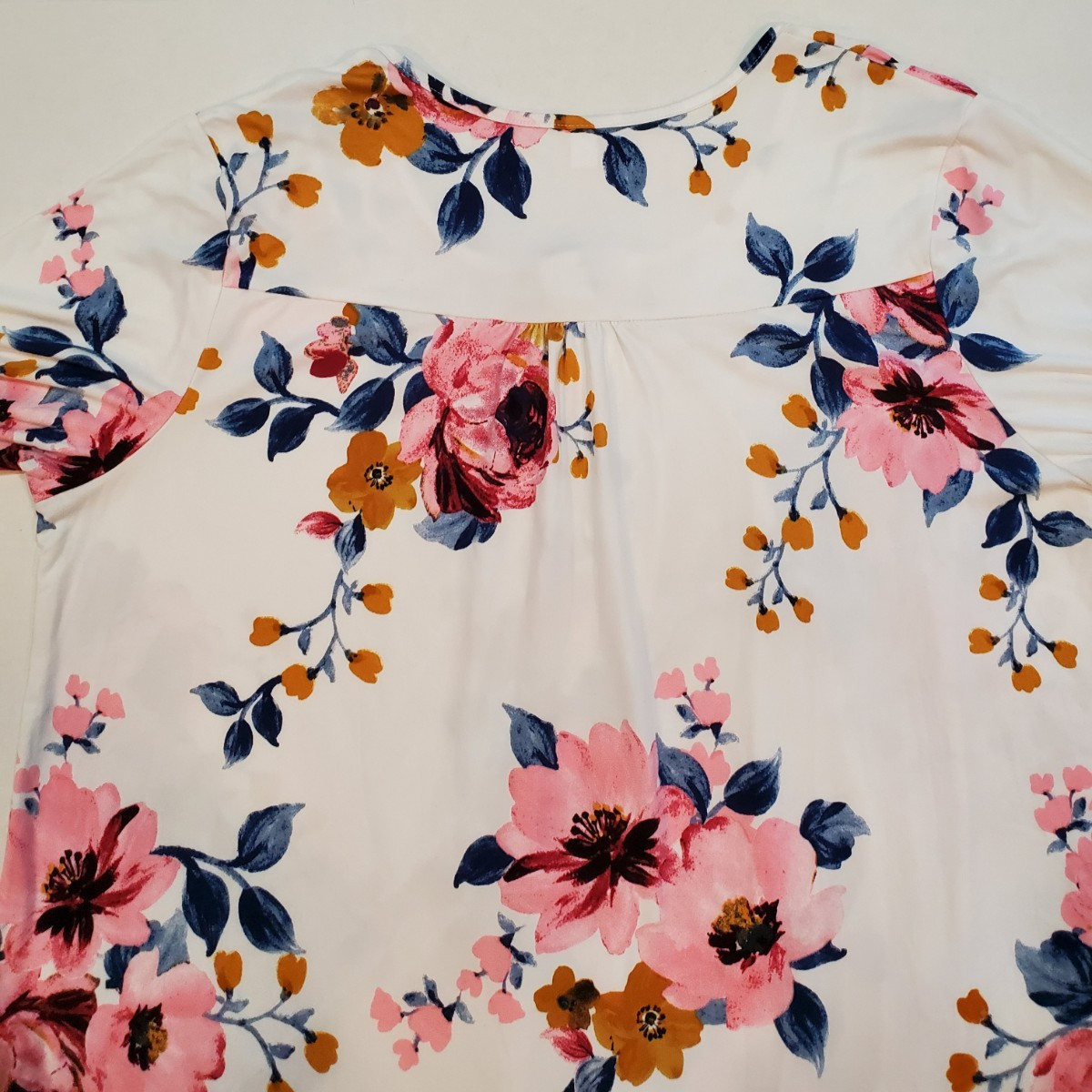 Women’s Top & Pants Set Long Sleeve Pull-On Size 2XL Floral Ivory Pink Blue