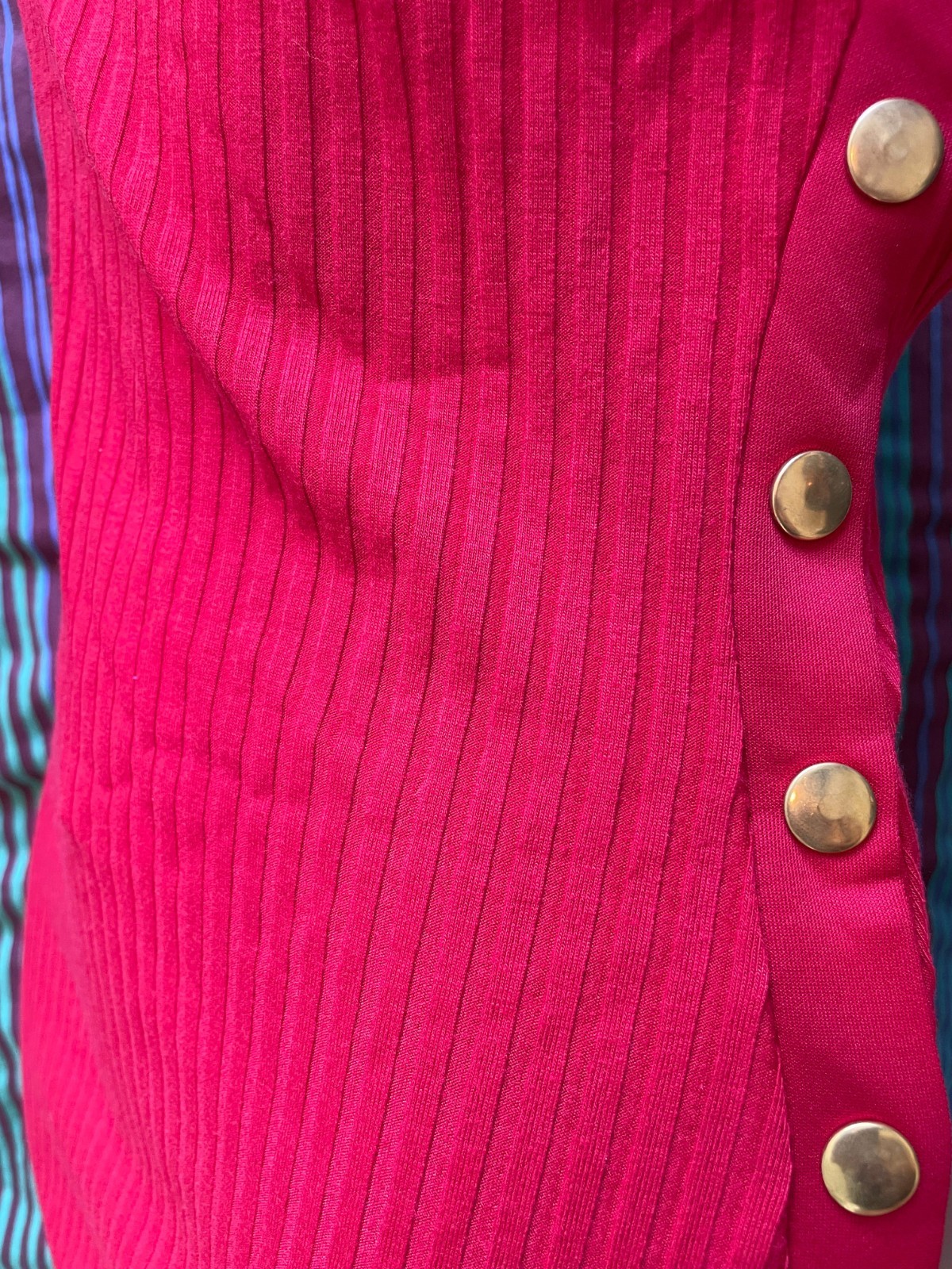 New Without Tag Red One Shoulder Bodycon Rib Knit Dress with Gold Button Detail