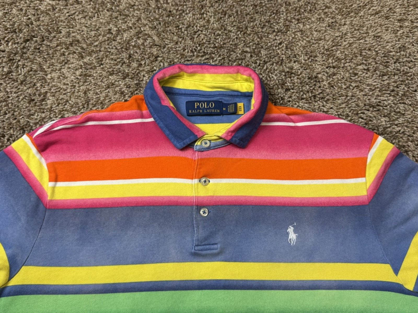 Ralph Lauren Polo Shirt Mens Medium Multicolor Striped Classic Fit Terry Spa