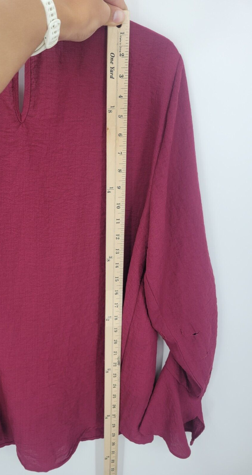 Umgee Top Womens XL Maroon Pleated Ruched Ballon Sleeve Boho Artsy Peasant
