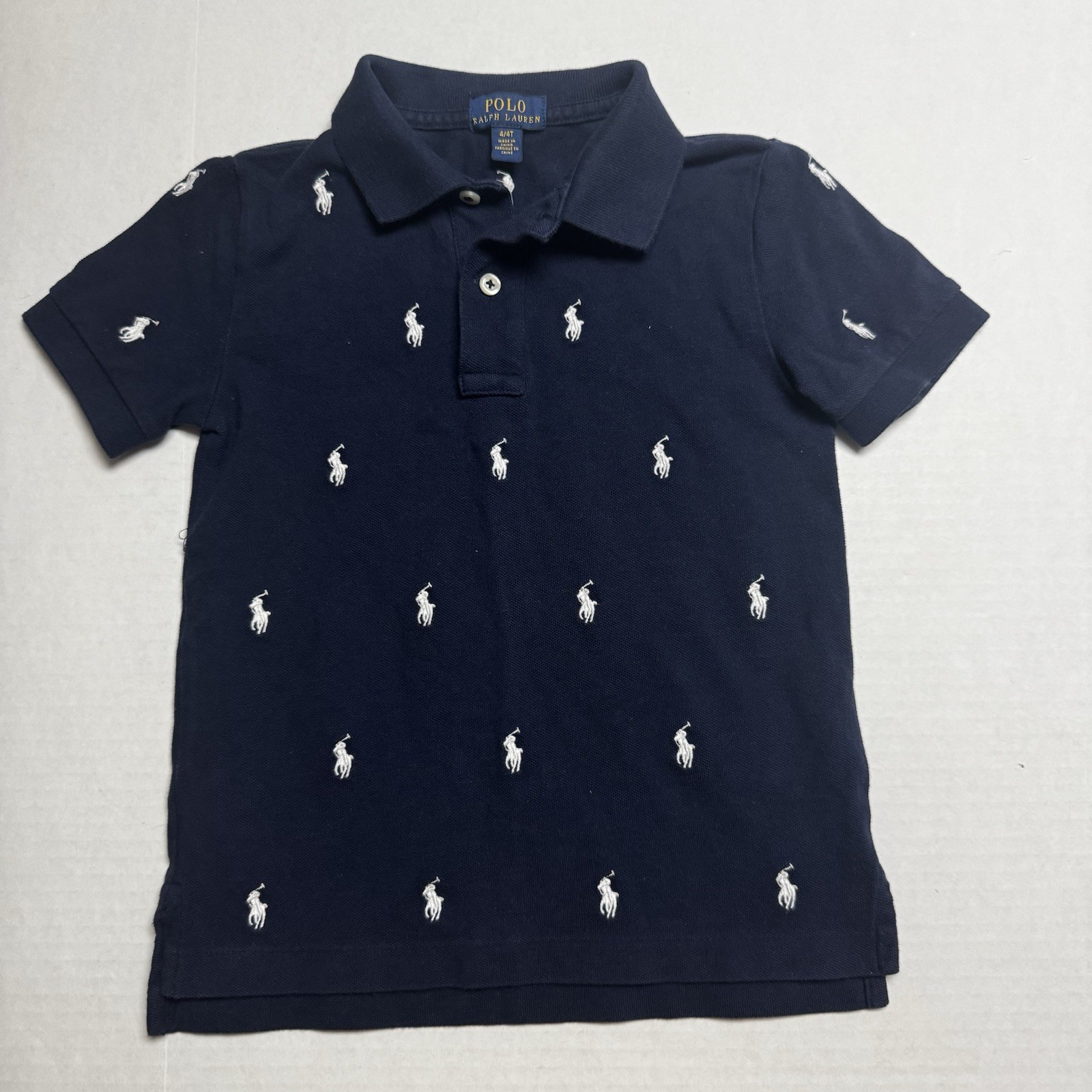 Polo Ralph Lauren Kids’ Embroidered Pony All Over Polo Shirt In Navy Size: 4/4T