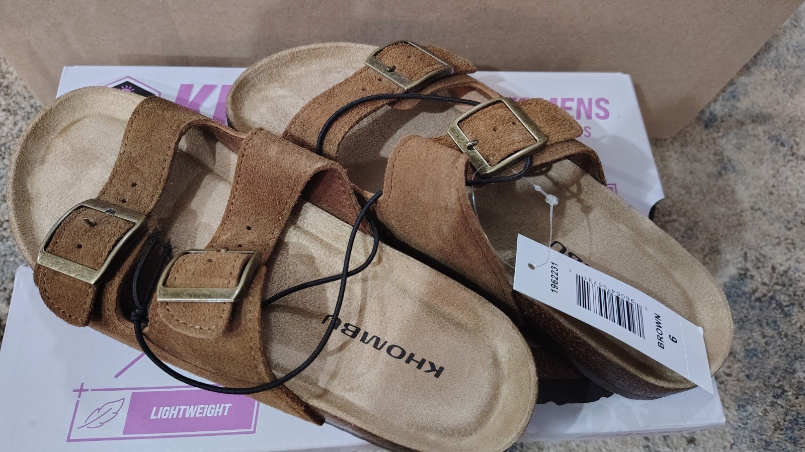 Khombu Women’s Brown Suede Slide Sandals Buckle Adjustable Strap Cork US 6