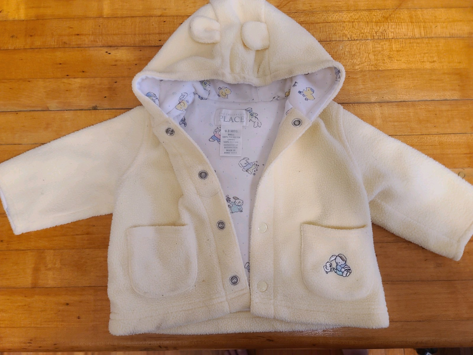 The Children’s Place Ivory Fleece Hooded Snap Jacket w/ Pockets 0-3 Months