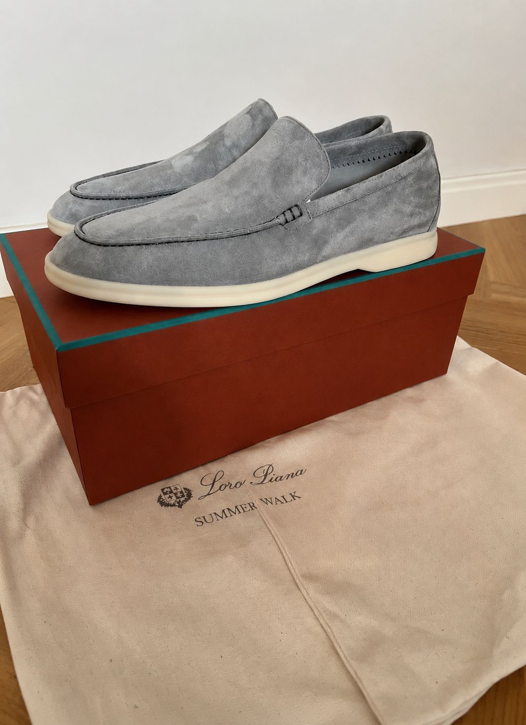 loro piana summer walk Gray Suede Slip-on Loafer