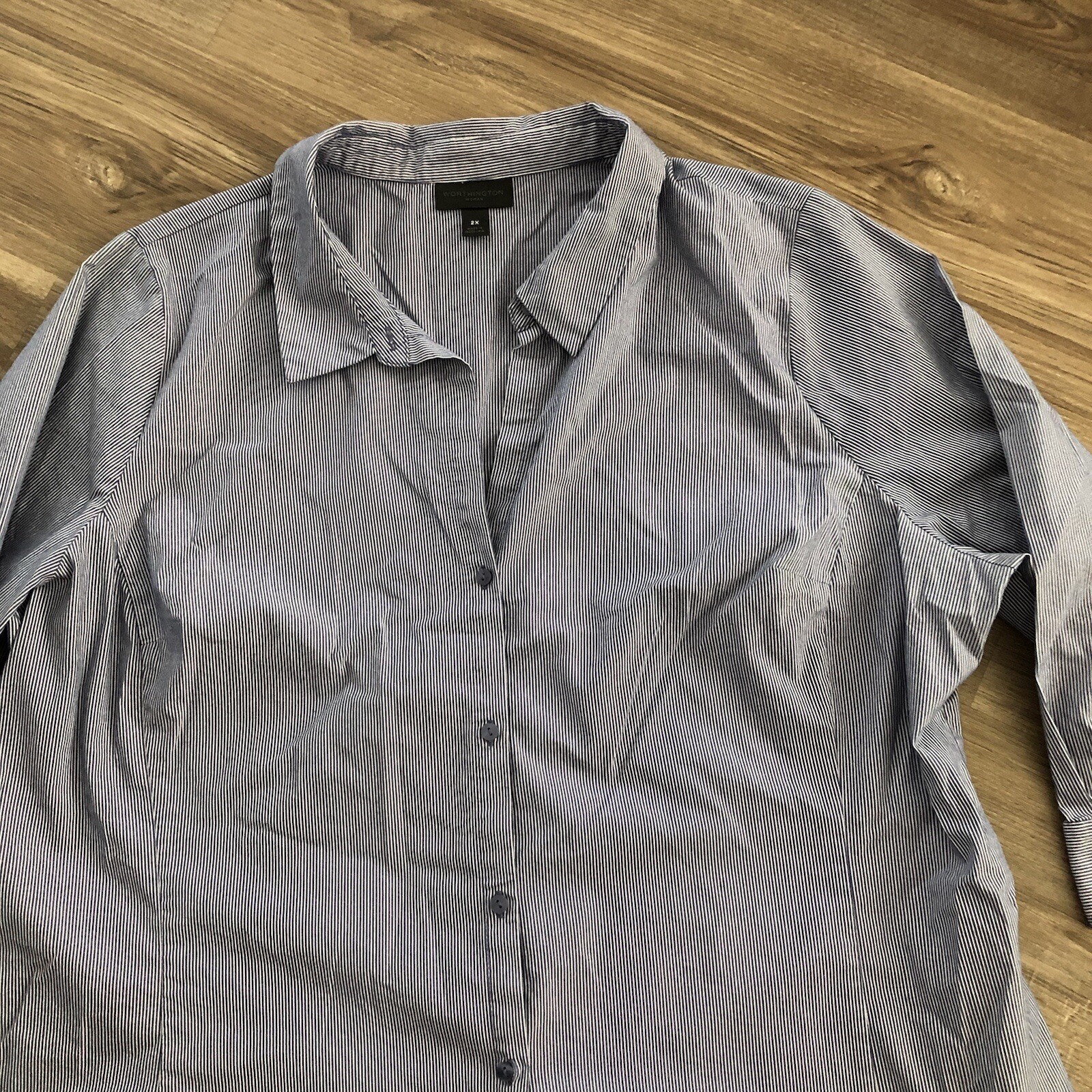 Worthing Women’s Pin Stripe Button down size 2X Blue Work Wear