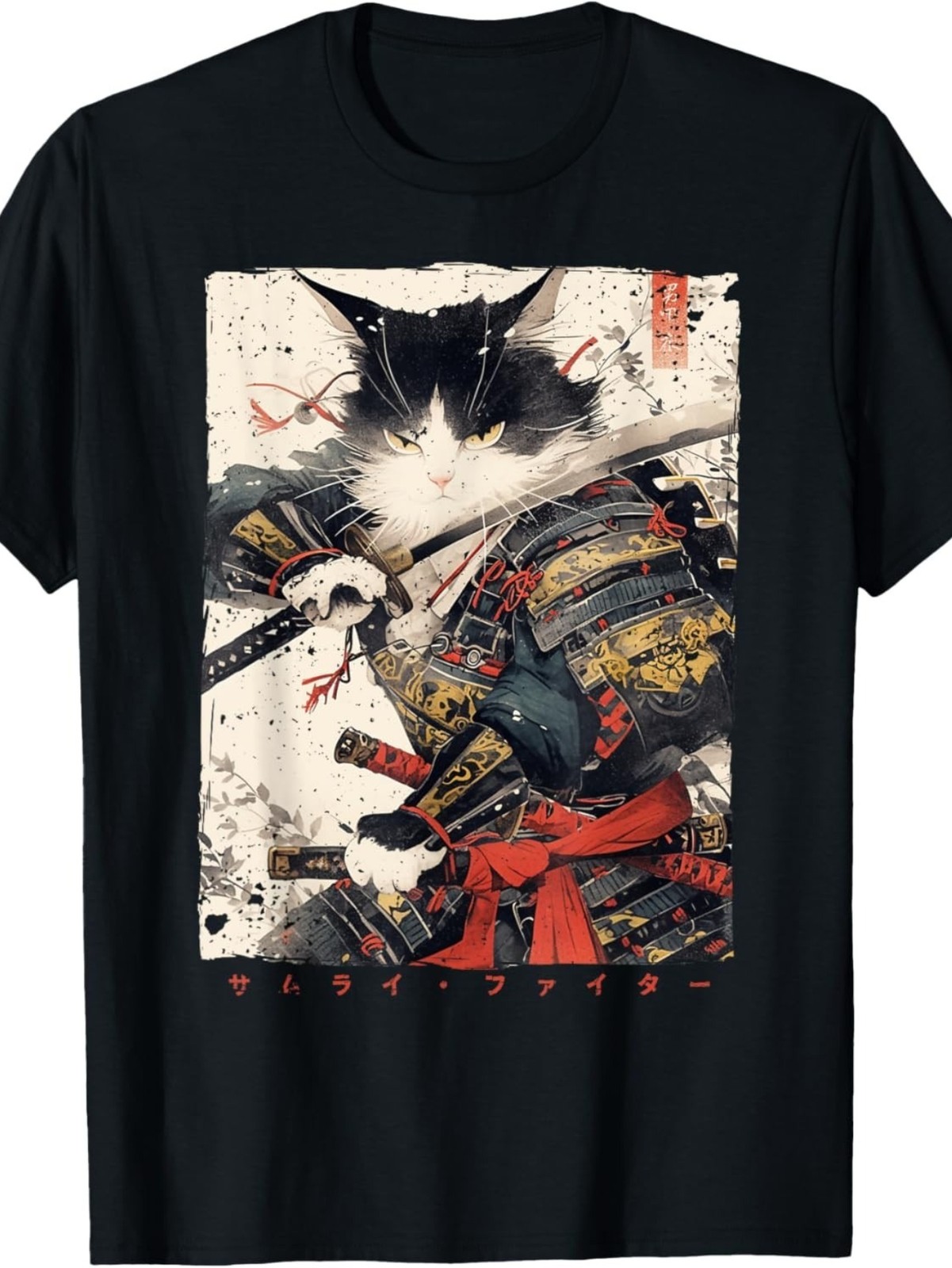 Samurai Cat Warrior T-Shirt Ukiyo Ink Japanese Art Graphic Streetwear Tee