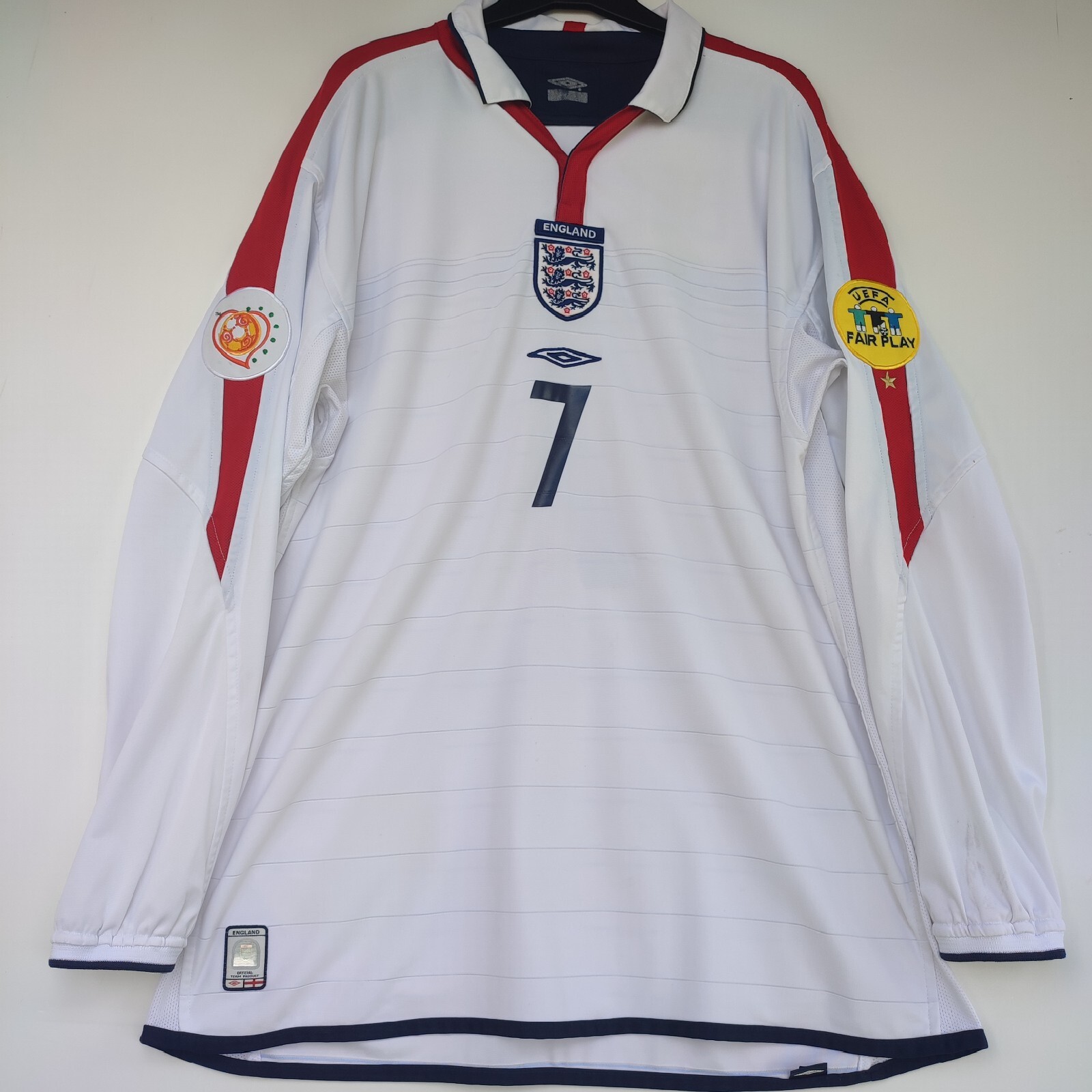 England 2003 – 2005 Long Sleeve Umbro Home Football Shirt #7 Beckham | Men’s XL