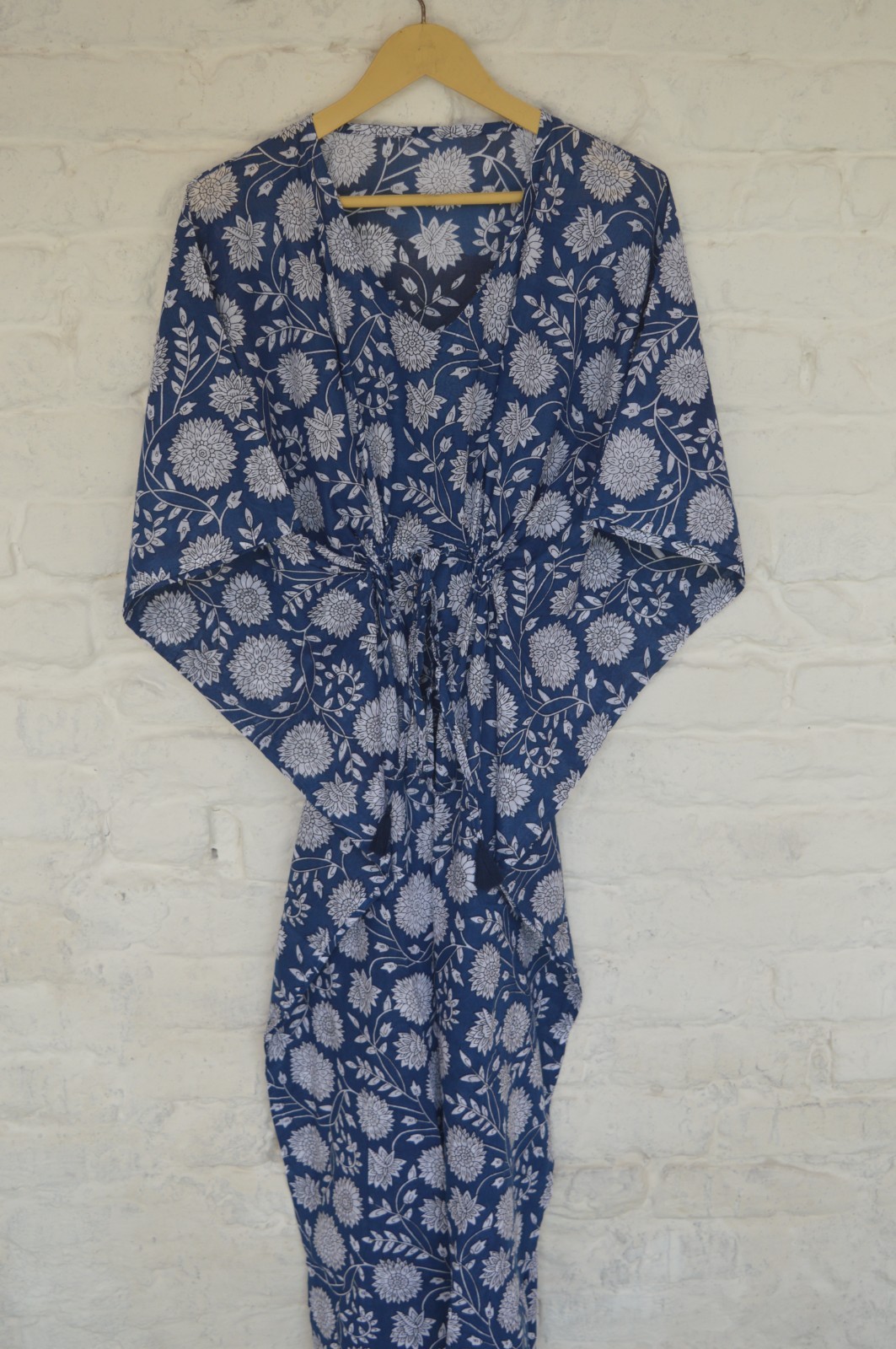 100% Cotton Mughal Hand Print Long Kaftan Dress 100% TARRIF FREE✅0% CHARGE KF-21