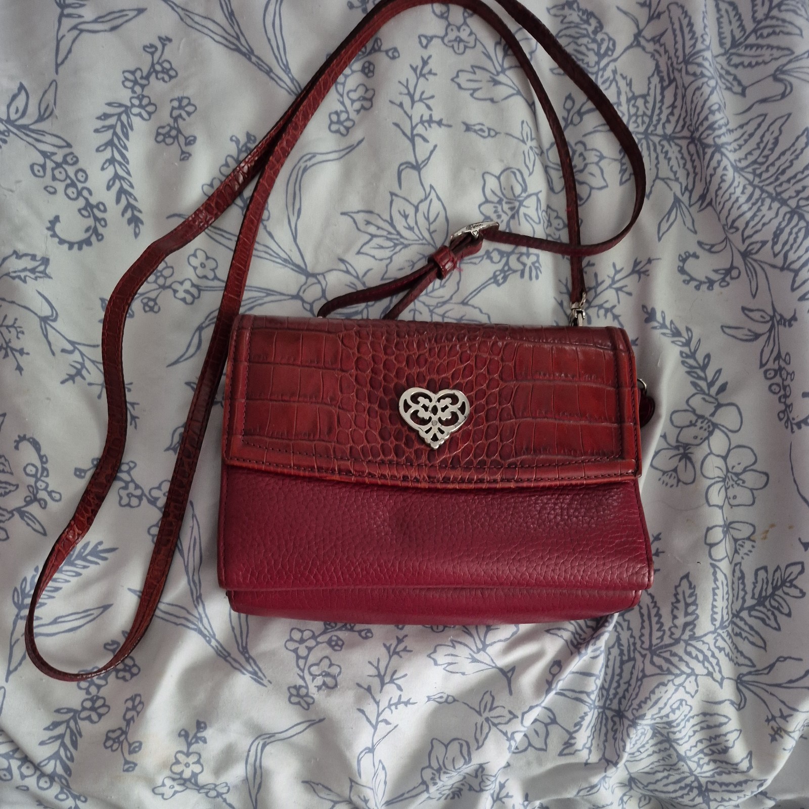 Brighton Red Leather Crossbody Fold over Purse Bag Travel Wallet