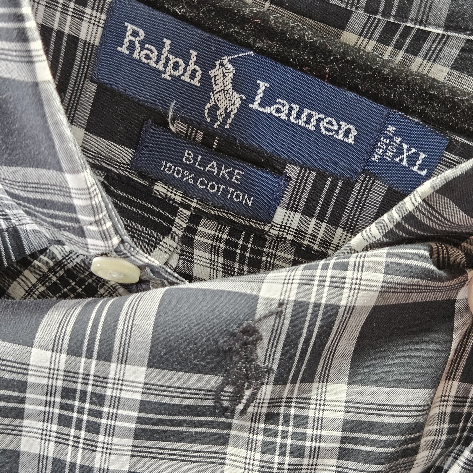 Ralph Lauren Blake Shirt Mens XL Black Tartan Plaid Short Sleeve Cotton Pony