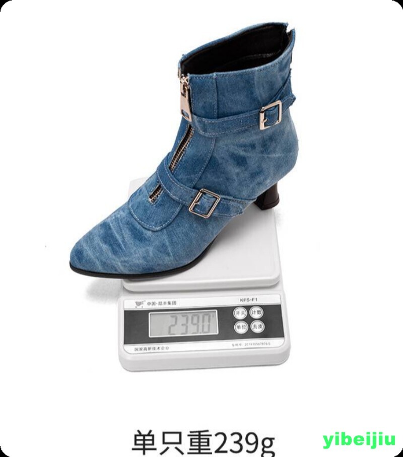 Belt Women’s Kitten Mid Heel Front Zipper Ankle Boots Shoes Cowgirl Denim Retro