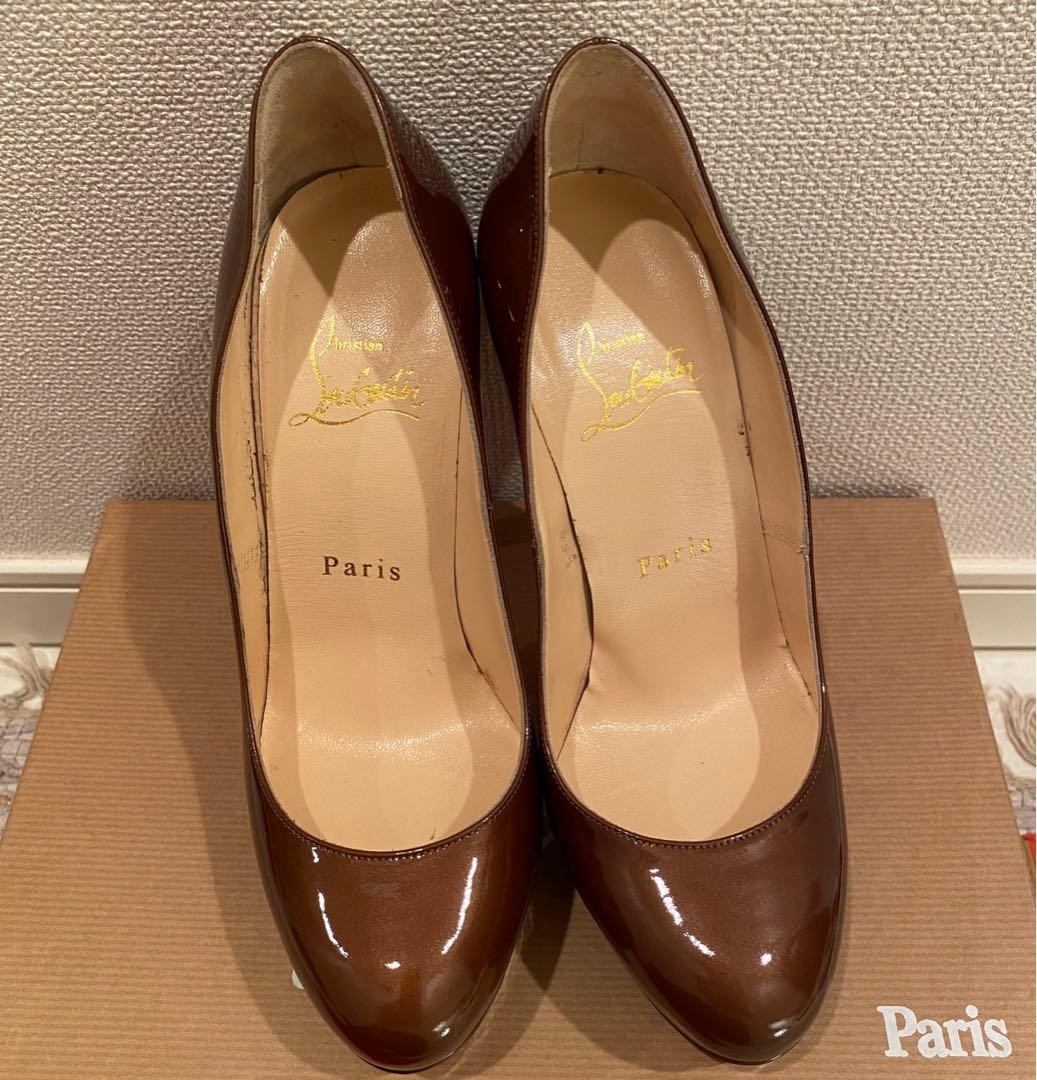 Rare Christian Louboutin Bianca Patent Heels 35 Brown 12cm Heel Pumps