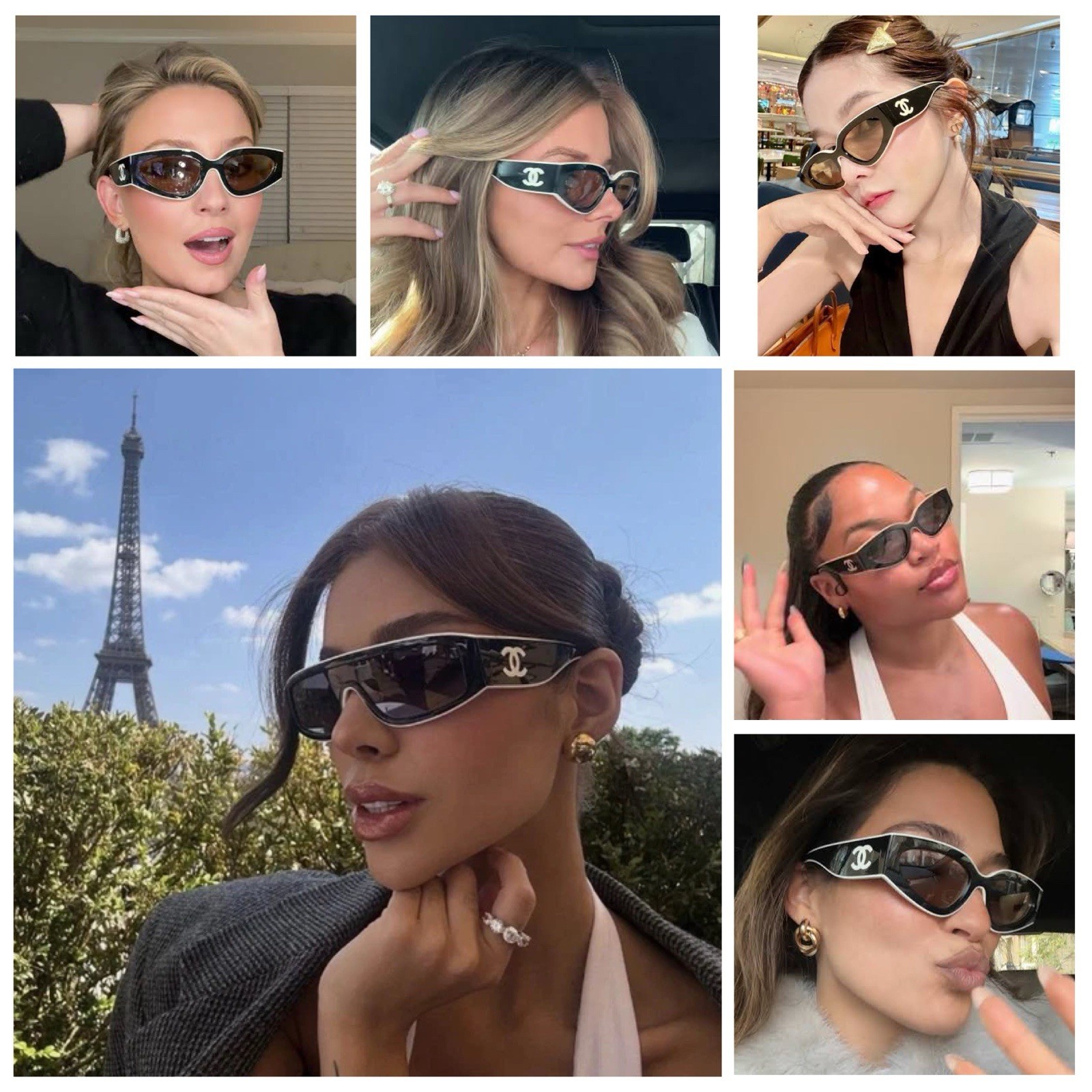 CHANEL Sunglasses Black &White Cat Eye CC Logo Authentic CH 6056 1656/53