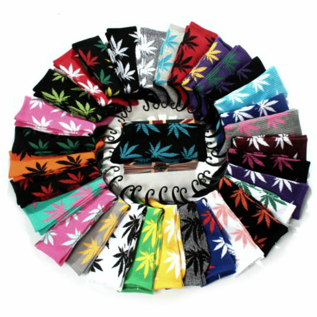 MARIJUANA LEAF SOCKS 44 Colors Medium Size Crew 420 Pot Weed Cotton Stretch NEW