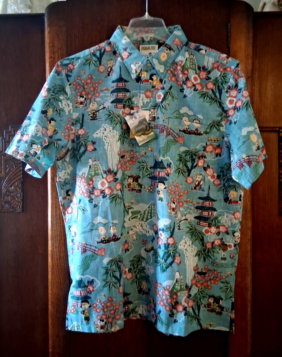 Reyn Spooner Men’s ” PEANUTS IN JAPAN” NWT PULLOVER Classic Fit Aqua Shirts