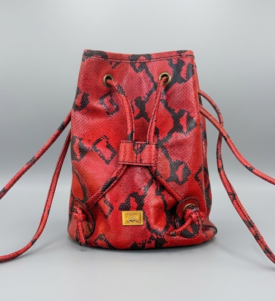 Vintage Moschino Redwall Convertible Bucket Bag Mini Backpack Snakeskin Embossed