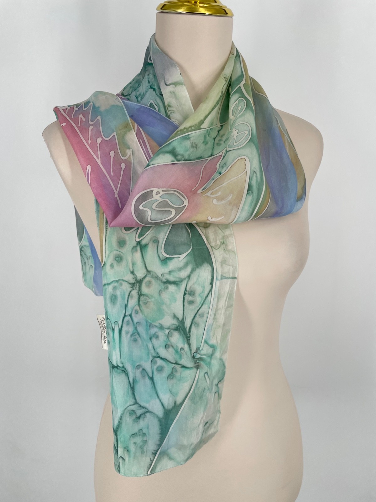 J. B. Addison Hand Painted original Silks Scarf multi watercolor 12x 58″ pastel