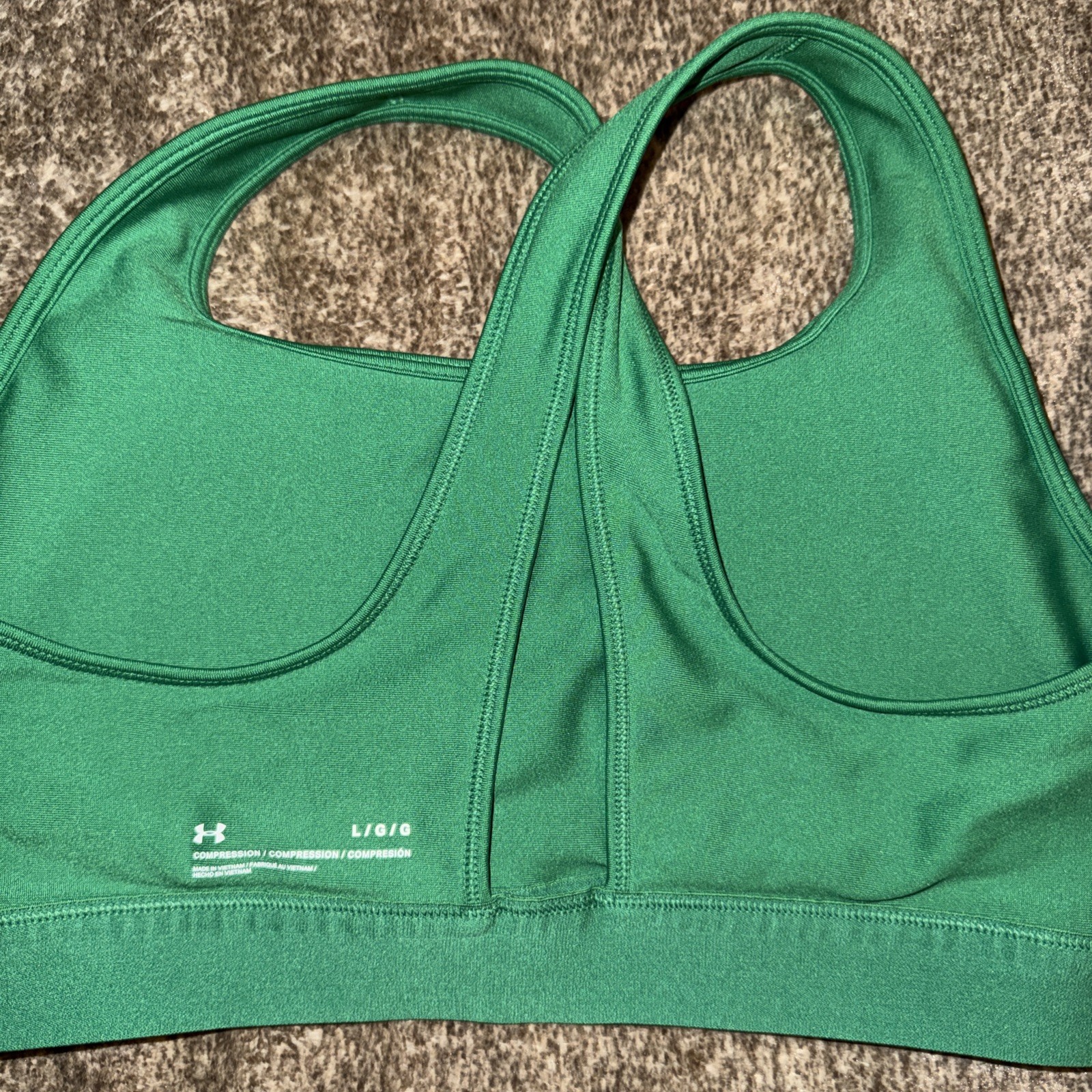 Pre Owned Green White Under Armour Compression Crossback Sports Bra Large L